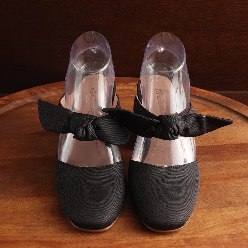 Madewell Heels Womens SZ 7 BLK Zoe Bow Mule Preppy Feminine Neutral Casual Shoes